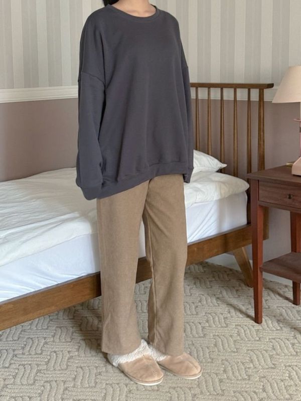 韓┃아미〃四色抓絨落肩純色T┃F 韓系上衣、寬鬆長袖T、素面衛衣、慵懶風上衣、圓領衛衣、中性上衣、秋冬長袖、基本款上衣、百搭上衣、oversize衛衣、棉質長袖、情侶裝