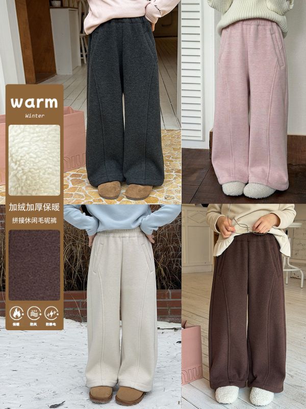 05121607｜小艾秋冬〃K062四色加絨拼接休閒毛呢褲｜90-170 加絨童褲、毛呢拼接褲、冬季保暖童裝、抗風童褲推薦、親膚加厚褲、90cm–170cm童裝、兒童鬆緊褲、冬季童裝褲款、多色童褲、舒適剪裁童褲