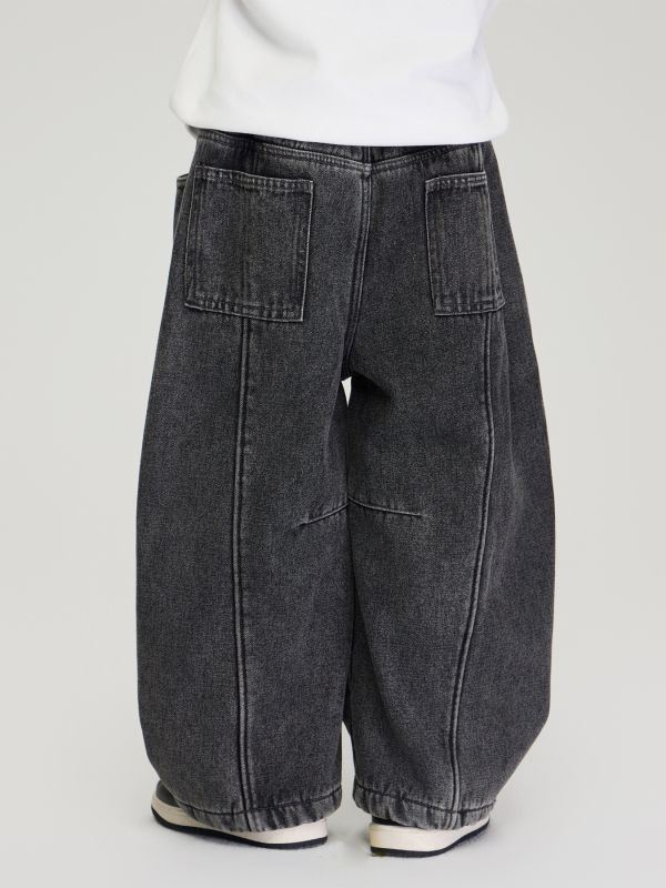 05110401┃TFYU秋冬〃水洗黑加絨牛仔褲┃100-170 童裝長褲, 奧利絨長褲, 加厚保暖褲, 束口長褲, 牛仔風長褲, 寬鬆長褲, 休閒褲, 兒童秋冬褲, 韓系童裝, 男女童褲