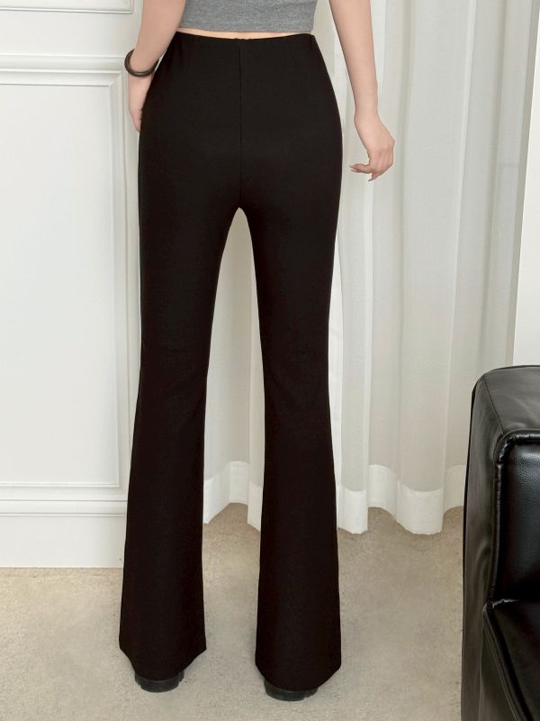 05121002｜秋冬〃181661顯瘦喇叭褲｜S-L 喇叭褲, 高腰長褲, 顯瘦褲, 修身褲, 羅馬布長褲, 彈力褲, 黑色長褲, 微喇叭褲, 女生褲子, 絲襪感褲, 百搭褲款, 高彈布料, 美腿褲, 顯高穿搭, 通勤褲