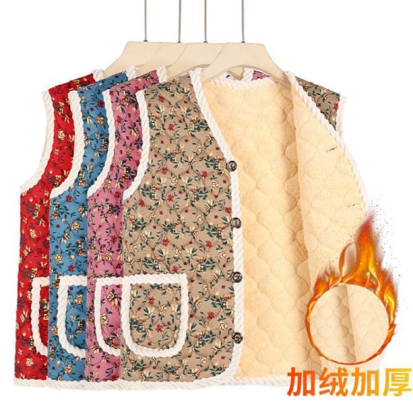 05120405｜秋冬〃媽媽的加絨花背心｜XL-5XL 媽媽背心、碎花鋪棉背心、保暖背心、加絨背心、加厚馬甲、冬季背心外套、中老年背心、大尺碼背心、XL背心、5XL背心、內刷毛背心、防寒背心、居家背心、外出背心
