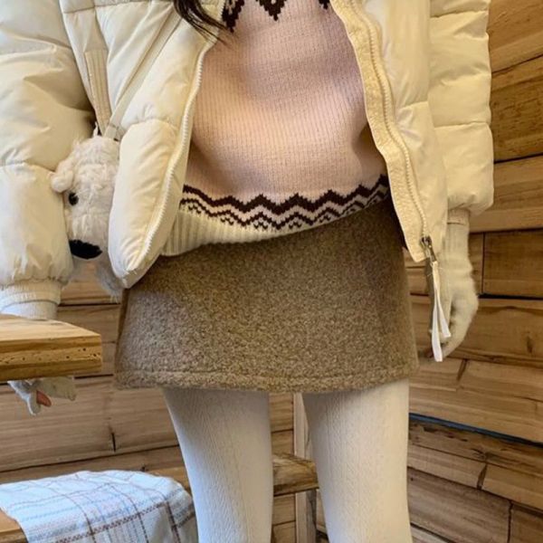 05120713｜秋冬〃3021羊羔毛包臀短裙｜S-XL 毛呢短裙, A字裙, 高腰短裙, 顯瘦短裙, 包臀裙, 韓系短裙, 秋冬穿搭, 百搭裙, 女生裙子