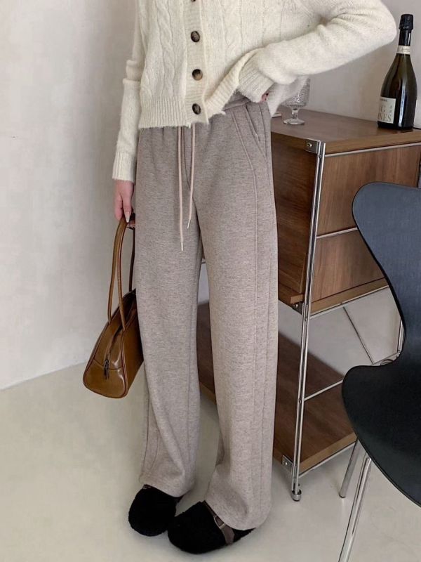 05120607｜秋冬〃9019細密羊羔絨超暖寬鬆休閒長褲｜F 女裝棉褲, 秋冬休閒褲, 寬鬆直筒褲, 顯瘦長褲, 韓系休閒褲, 女生素色褲, 百搭棉褲, 鬆緊腰褲, 酒紅長褲, 休閒家居褲, 大人女裝褲子