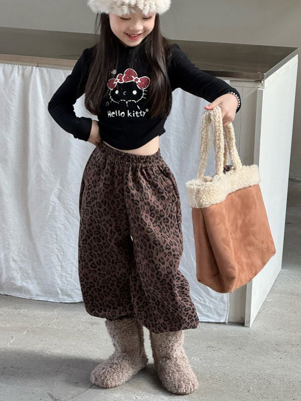 05120309｜小瑜家秋冬〃豹紋加絨褲｜90-150 女童長褲, 豹紋童裝, 寬褲童裝, 鬆緊腰童褲, 秋冬童裝, 休閒童褲, 百搭童裝, 日系童裝, 可愛童裝, 女童褲子