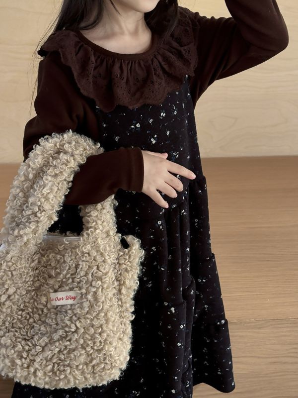 05120304｜小瑜家秋冬〃燈芯絨碎花吊帶裙｜90-150 女童洋裝, 吊帶洋裝, 假兩件洋裝, 碎花童裝, 秋冬童裝, 長袖洋裝, 女童連身裙, 日系童裝, 童裝套組, 燈芯絨洋裝