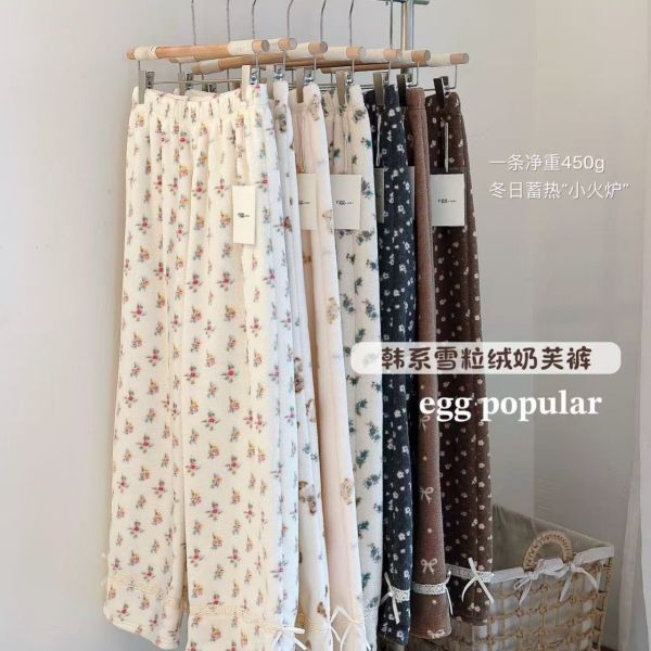 05110716┃冬〃雪粒絨奶芙褲┃F 雪粒絨褲、奶芙褲、保暖長褲、睡褲、居家褲、韓系褲、秋冬保暖、毛絨褲、情侶褲、柔軟褲、蛋糕絨褲、碎花褲