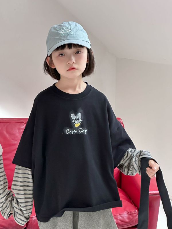 05072902┃XDJ秋〃兩色條紋袖假兩件卡通印花上衣┃90-150┃250810結單 