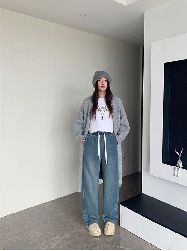 05112709｜冬〃加絨天絲彎刀牛仔褲｜S-XL 加絨褲 變刀褲 女裝牛仔褲 保暖褲 冬季褲子 高密短絨 寬鬆顯瘦