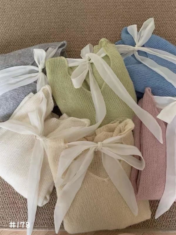 05110702┃秋冬〃178六色後綁帶針織衫 蝴蝶結上衣、針織罩衫、糖果色上衣、薄針織衫、透氣針織、春夏針織上衣、韓版上衣、慵懶風上衣、甜美上衣