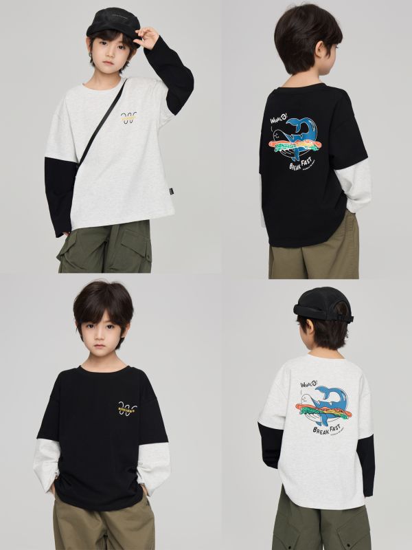05080119┃TFYU秋〃兩色假兩件鯨魚印花T┃100-160┃250810結單 