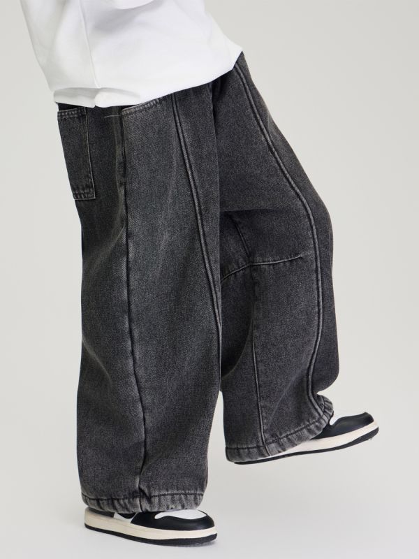 05110401┃TFYU秋冬〃水洗黑加絨牛仔褲┃100-170 童裝長褲, 奧利絨長褲, 加厚保暖褲, 束口長褲, 牛仔風長褲, 寬鬆長褲, 休閒褲, 兒童秋冬褲, 韓系童裝, 男女童褲