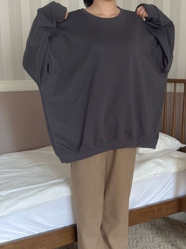 韓┃아미〃四色抓絨落肩純色T┃F 韓系上衣、寬鬆長袖T、素面衛衣、慵懶風上衣、圓領衛衣、中性上衣、秋冬長袖、基本款上衣、百搭上衣、oversize衛衣、棉質長袖、情侶裝