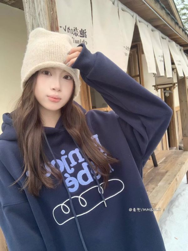 05120704｜秋冬〃2939法國麵包字母加絨連帽大學T｜F 刷毛帽T, 連帽衛衣, 韓系帽T, 刺繡衛衣, 寬鬆上衣, 情侶帽T, 落肩衛衣, 百搭帽T, 保暖上衣