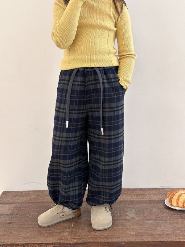 05110502┃小艾秋冬〃G106磨毛格子直筒褲┃90-170 格紋長褲、兒童寬褲、休閒褲、睡褲、家居褲、童裝格子褲、男童女童褲、韓版童裝、親子褲、秋冬童裝