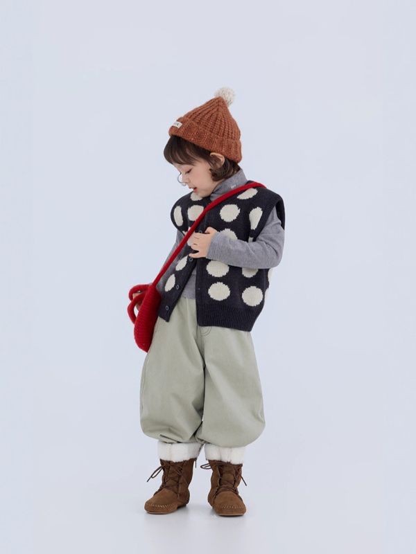 05110506┃右右秋冬〃25813波點針織背心┃90-150 波點背心、針織背心、童裝背心、毛呢背心、韓版童裝、秋冬新款、兒童針織上衣、親子穿搭、中性背心、可愛童裝