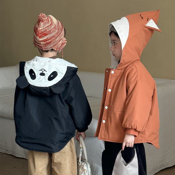 05111605┃兄妹家秋冬〃250669熊貓狐狸加絨外套┃80-150┃251125結單 兒童外套、加絨外套、冬季保暖外套、兒童連帽外套、熊熊外套、企鵝外套、可愛外套、兒童厚外套、男女童外套、卡通外套、兒童上衣、保暖刷毛、嬰幼童外套