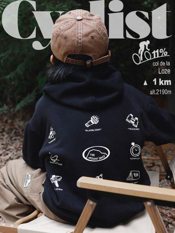 05110714┃猿寶家秋冬〃8084黑色山系印花加絨連帽T┃110-170 童裝帽T、山系童裝、印花帽T、露營上衣、秋冬童裝、保暖衛衣、男童帽T、女童帽T、機能風童裝、戶外穿搭