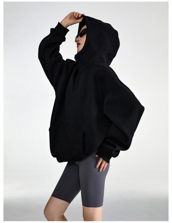 05110801┃秋〃3647兩色復古半拉鍊連帽上衣┃M-L 連帽衛衣、oversize帽T、韓系厚棉上衣、寬鬆帽T、保暖衛衣、半開拉鍊上衣、女裝秋冬、情侶衛衣、黑灰帽T、慵懶風