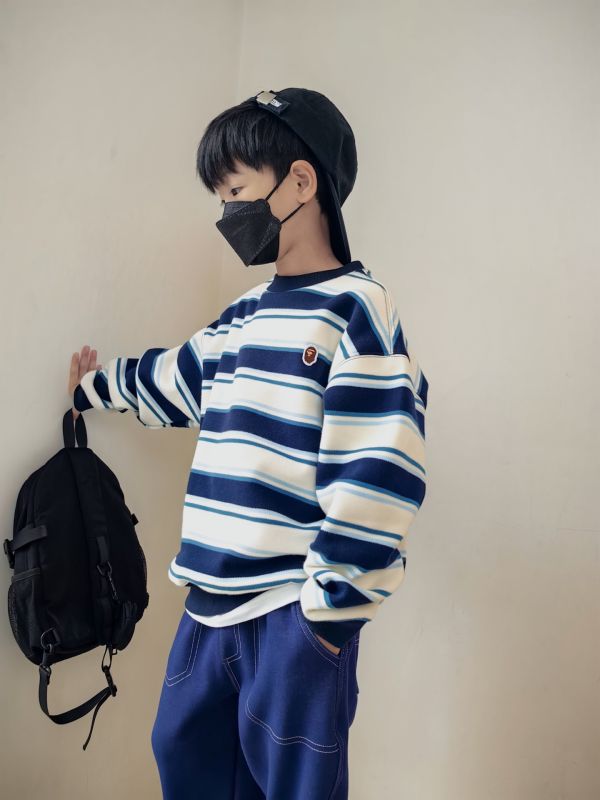 05112604｜CF冬〃CT669銀狐絨條紋T｜120-175 加絨衛衣
兒童條紋衛衣
男童加絨上衣
女童刷毛上衣
秋冬保暖長袖
兒童厚款T恤
120-175 衛衣
韓系兒童服裝
男童長袖
女童長袖
冬季保暖衣
寬鬆版衛衣