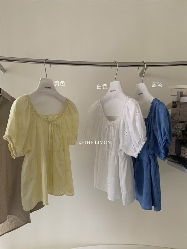 05060904┃LEMON家〃1000三色繫帶泡泡袖刺繡上衣┃F┃250611結單 