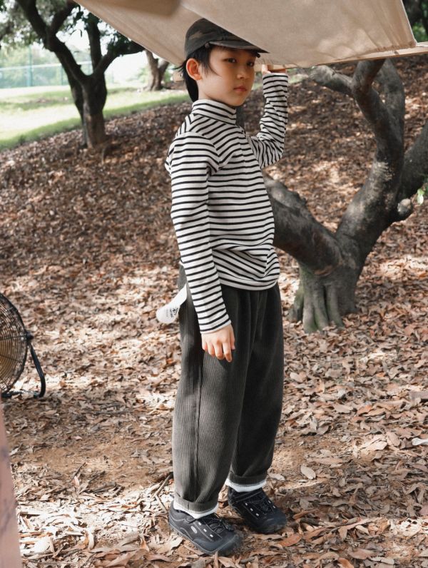 05110707┃猿寶家秋冬〃1340山系經典條紋德絨長袖T┃110-170 童裝高領上衣、條紋打底衫、山系童裝、秋冬內搭、男童上衣、女童上衣、韓版童裝、保暖內搭、親膚長袖