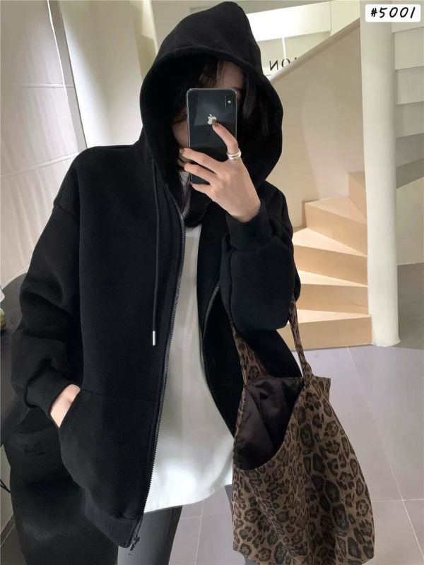 05112210｜秋冬〃5001加厚刷毛連帽外套｜F 加絨外套, 刷毛外套, 連帽拉鍊外套, 秋冬外套, 寬鬆帽T, 五色外套, 保暖外套, 奶杏外套, 灰色外套, 黑色帽T, 韓系外套