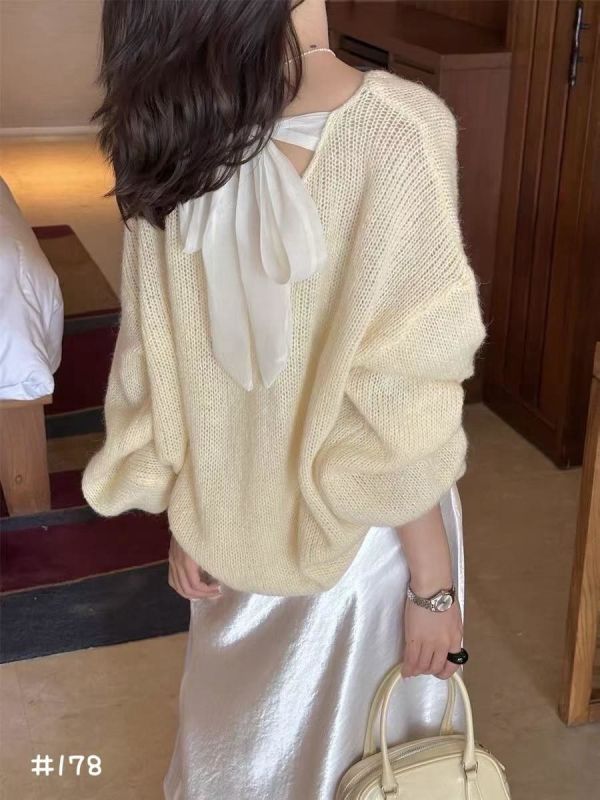 05110702┃秋冬〃178六色後綁帶針織衫 蝴蝶結上衣、針織罩衫、糖果色上衣、薄針織衫、透氣針織、春夏針織上衣、韓版上衣、慵懶風上衣、甜美上衣