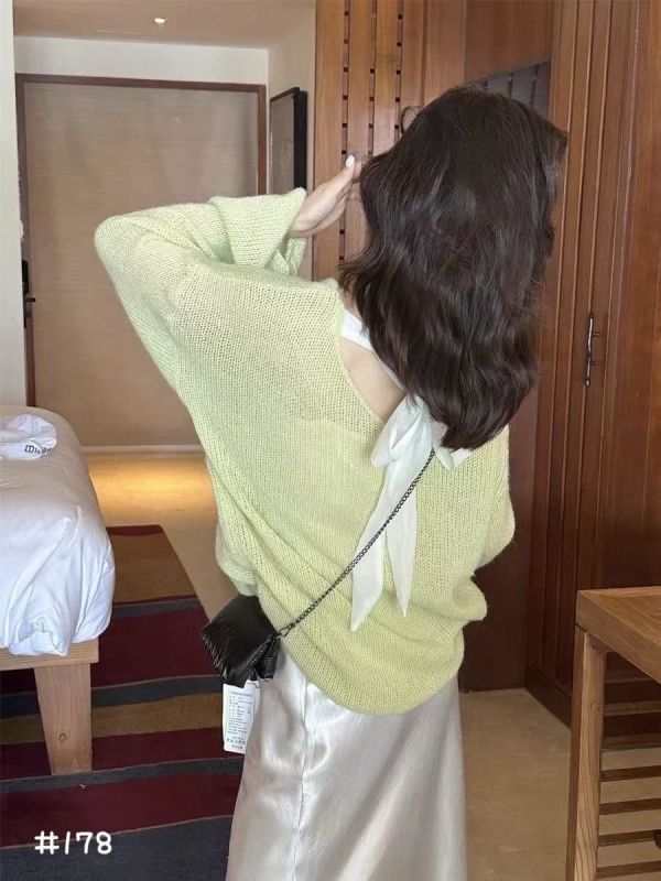 05110702┃秋冬〃178六色後綁帶針織衫 蝴蝶結上衣、針織罩衫、糖果色上衣、薄針織衫、透氣針織、春夏針織上衣、韓版上衣、慵懶風上衣、甜美上衣