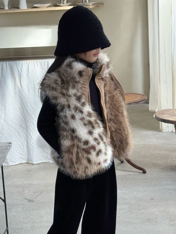 05120402｜小瑜家秋冬〃豹紋仿皮草背心｜90-150 女童背心, 豹紋童裝, 毛毛背心, 仿毛背心, 拉鍊背心, 秋冬童裝, 保暖背心, 日系童裝, 可愛童裝, 女童外搭