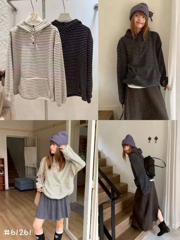05110610┃秋冬〃61261條紋連帽上衣 條紋連帽上衣、厚棉衛衣、寬鬆T恤、韓版上衣、秋冬上衣、連帽上衣、百搭長袖、休閒風上衣