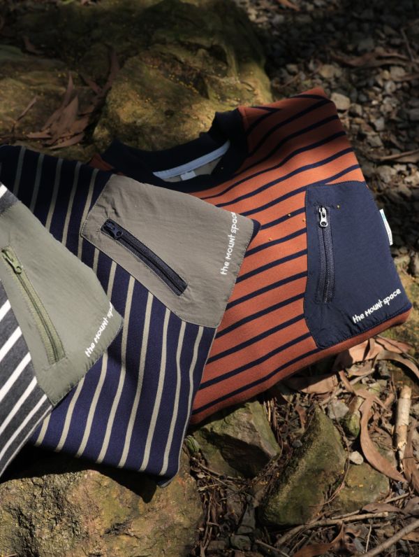 05121209｜猿寶秋冬〃8082三色條紋加絨拉鍊口袋T｜110-170 中大童上衣, 童裝刷毛上衣, 條紋童裝, 戶外風童裝, 童裝衛衣, 男童秋冬上衣, 女童秋冬上衣, 拼接口袋上衣, 保暖童裝, 童裝登山風