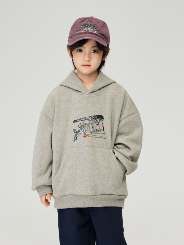 05110402┃TFYU秋冬〃機器人印花加絨連帽T┃100-170 童裝帽T, 厚刷毛上衣, 保暖連帽, 男童帽T, 女童帽T, 加厚帽T, 韓系童裝, 寬鬆帽T, 機器人圖案, 秋冬童裝