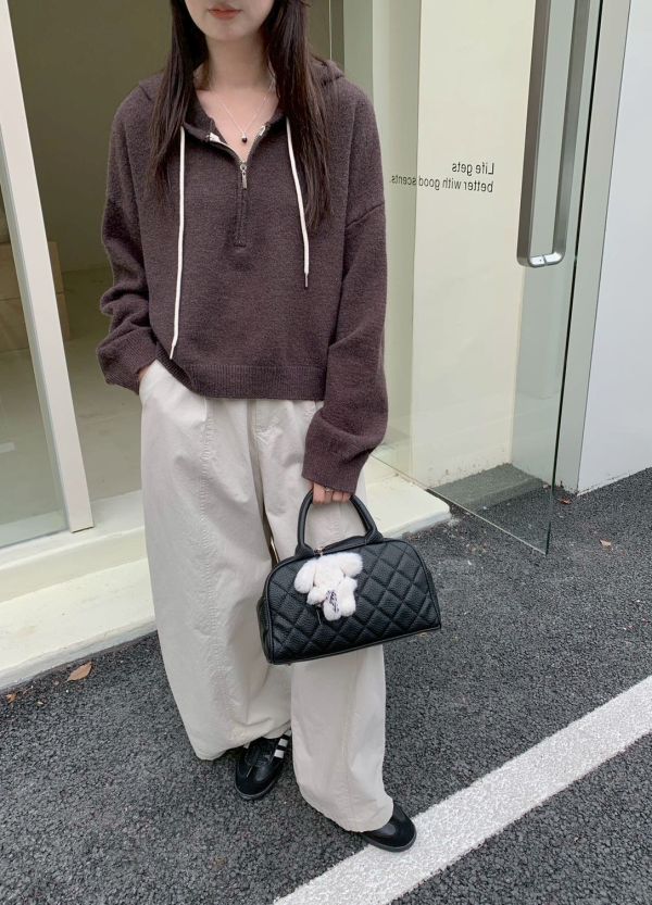 05120708｜秋冬〃506連帽半拉鍊針織上衣｜F 針織帽T, 半開拉鍊上衣, 連帽針織, 韓系上衣, 短版上衣, 顯瘦穿搭, 休閒針織, 女生上衣, 百搭上衣