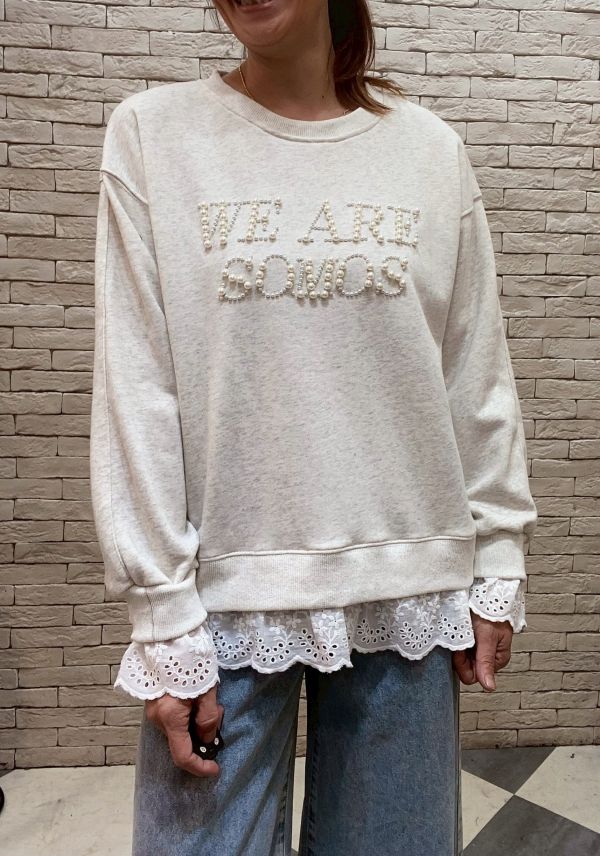 05110504┃秋冬〃1179釘珠英文拼蕾絲T 珍珠字母上衣、蕾絲拼接上衣、薄款衛衣、韓系上衣、女童上衣、春秋上衣、寬鬆上衣、女孩長袖、甜美風上衣