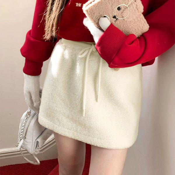 05120713｜秋冬〃3021羊羔毛包臀短裙｜S-XL 毛呢短裙, A字裙, 高腰短裙, 顯瘦短裙, 包臀裙, 韓系短裙, 秋冬穿搭, 百搭裙, 女生裙子