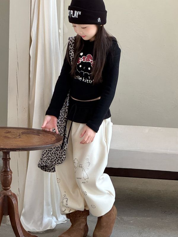 05120403｜小瑜家秋冬〃兩色裙簾加絨運動褲｜90-150 女童長褲, 蝴蝶童褲, 加絨寬褲, 刷毛童褲, 抽繩長褲, 鬆緊腰童褲, 秋冬童裝, 休閒童褲, 日系童裝, 女童寬褲