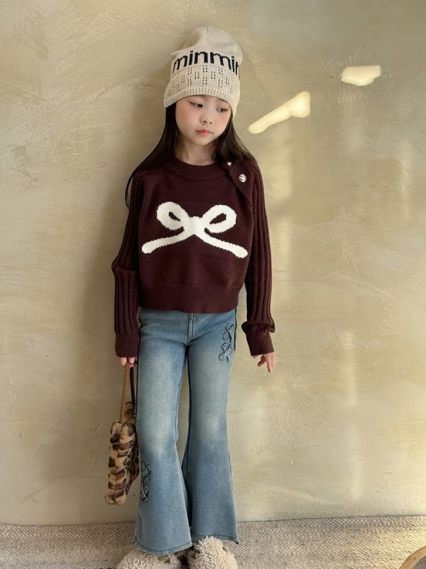 05120213｜小瑜家秋冬〃修身加絨微喇叭褲｜90-150 童裝牛仔褲, 童裝喇叭褲, 微喇叭褲, 中小童牛仔褲, 修身童褲, 十字貼布褲, 女童長褲, 男童長褲, 百搭童褲, 90-150童裝