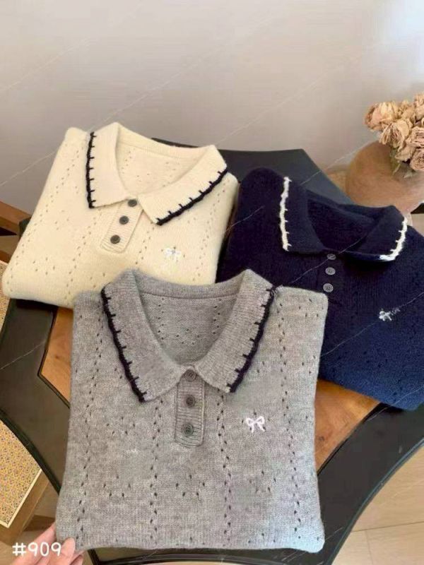 05110607┃秋冬〃909學園風甜美針織上衣 針織上衣、POLO針織衫、蝴蝶結毛衣、翻領毛衣、針織衫女、氣質上衣、韓系女裝、秋冬毛衣、文青上衣