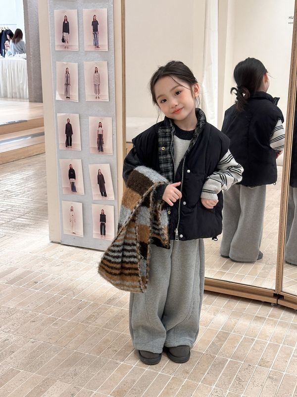 05111002┃小艾秋冬〃H039立領兩面穿夾棉背心┃90-170 兒童馬甲、兩面穿背心、冬季外套、格紋馬甲、加厚棉背心、韓系童裝、男童女童外套、兒童保暖背心、中大童背心、雙面穿外套、冬季穿搭