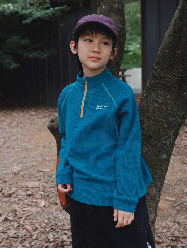 05110710┃猿寶家秋冬〃1339半拉鍊格絨上衣┃110-170┃251110結單 童裝立領上衣、山系打底衫、抓絨上衣、秋冬保暖、男童上衣、女童衛衣、韓版童裝、戶外童裝、登山風穿搭