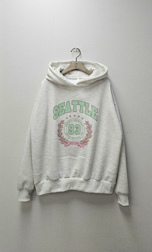 韓｜PINK〃三色加絨數字93連帽T｜F SEATTLE帽T, 刺繡大學T, 厚磅連帽T, 刷毛帽T, 暖冬大學T, 寬鬆版帽T, 美式復古上衣, 男女可穿帽T, 韓系帽T, SEATTLE 93