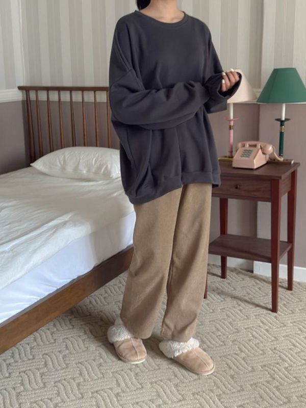 韓┃아미〃四色抓絨落肩純色T┃F 韓系上衣、寬鬆長袖T、素面衛衣、慵懶風上衣、圓領衛衣、中性上衣、秋冬長袖、基本款上衣、百搭上衣、oversize衛衣、棉質長袖、情侶裝