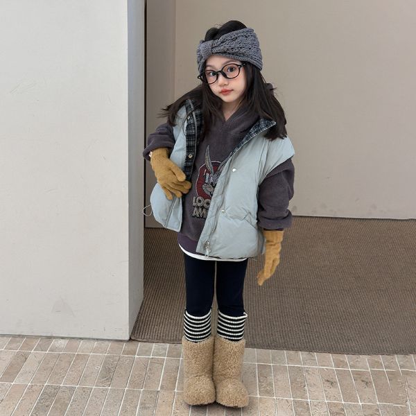 05111002┃小艾秋冬〃H039立領兩面穿夾棉背心┃90-170 兒童馬甲、兩面穿背心、冬季外套、格紋馬甲、加厚棉背心、韓系童裝、男童女童外套、兒童保暖背心、中大童背心、雙面穿外套、冬季穿搭