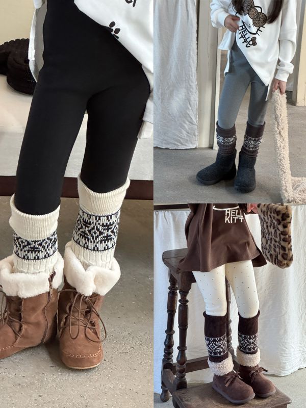 05120210｜小瑜家秋冬〃三色加絨襪套內搭褲｜90-150 童裝打底褲, 女童內搭褲, 加絨打底褲, 襪套褲, 圖騰內搭, 韓系童裝, 秋冬童褲, 保暖褲, 絲襪褲, 90-150童褲