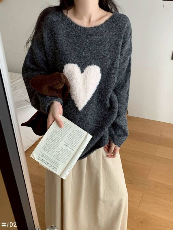 05110609┃秋冬〃102毛絨愛心針織毛衣 愛心毛衣、針織上衣、寬鬆毛衣、慵懶風毛線衫、韓版針織衫、甜美上衣、秋冬新款、氣質毛衣、柔軟毛衣