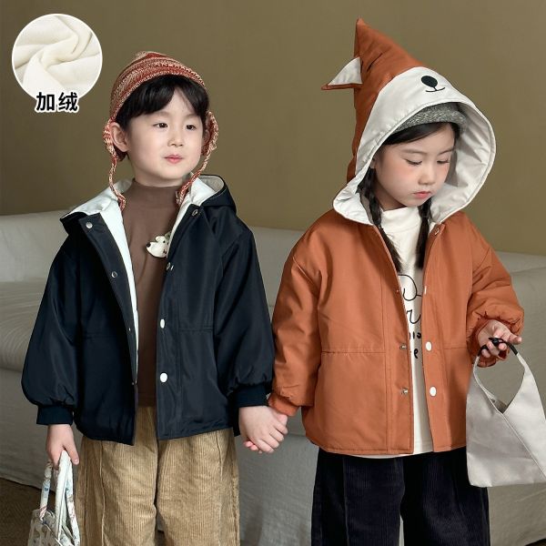 05111605┃兄妹家秋冬〃250669熊貓狐狸加絨外套┃80-150┃251125結單 兒童外套、加絨外套、冬季保暖外套、兒童連帽外套、熊熊外套、企鵝外套、可愛外套、兒童厚外套、男女童外套、卡通外套、兒童上衣、保暖刷毛、嬰幼童外套