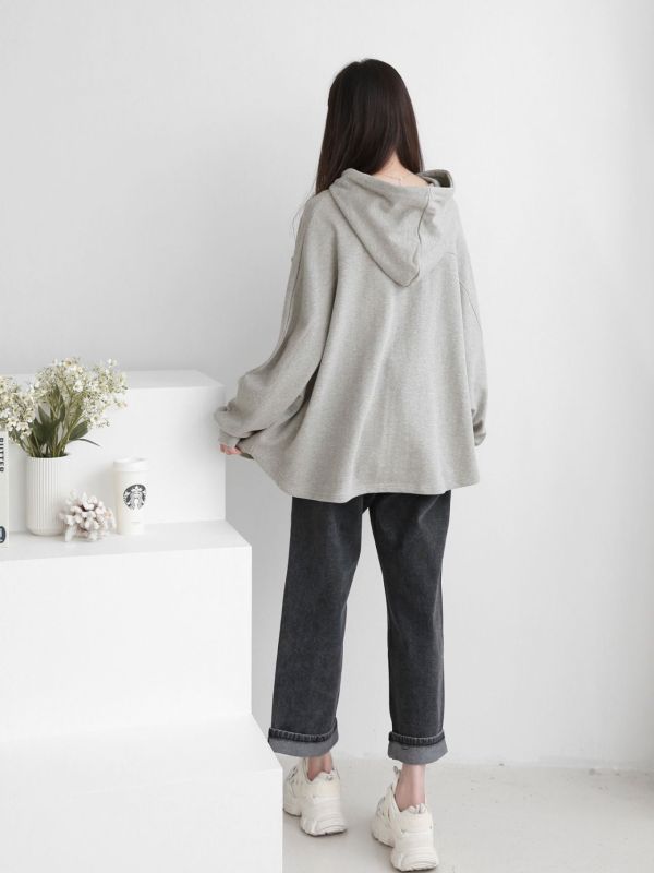 韓┃AMI〃三色斗篷連帽T┃F 連帽上衣, 寬版帽T, 落肩剪裁, 慵懶風上衣, 彈性棉質, 基本款帽T, 女生休閒穿搭, 秋冬帽T, 居家帽T, 百搭連帽上衣