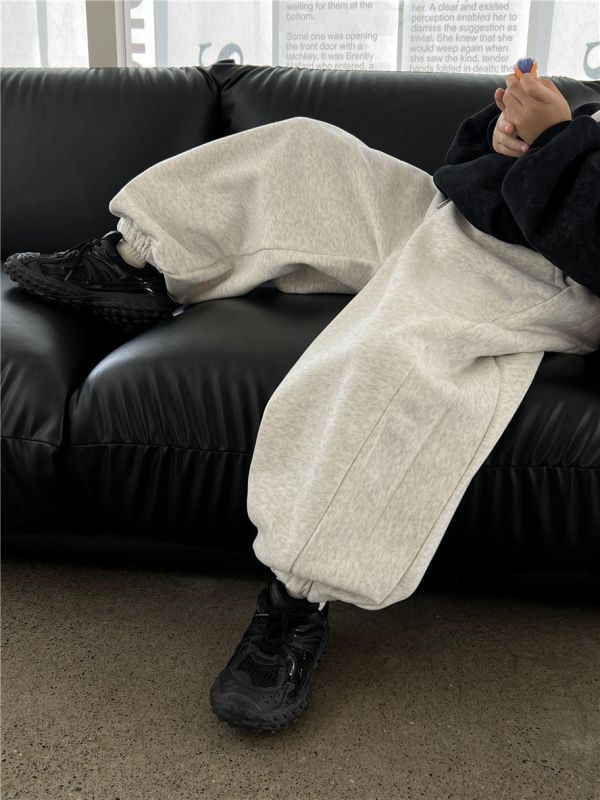 05110204┃SN〃6955兩色加絨運動褲┃100-160 加厚長褲, 刷毛束口褲, 秋冬保暖褲, 彈性棉褲, 寬鬆版型, 束口設計, 居家休閒褲, 不勒腿褲, 棉質長褲, 男童女童長褲