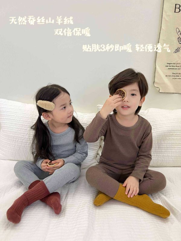 05110106┃SSR〃七色蠶絲羊絨居家服套裝┃90-150 兒童羊絨內著, 保暖內搭套裝, 雙倍保暖, 彈性貼身, 不勒肚設計, 秋冬童裝, 嬰幼兒內衣, 香絲山羊絨, 柔軟親膚,