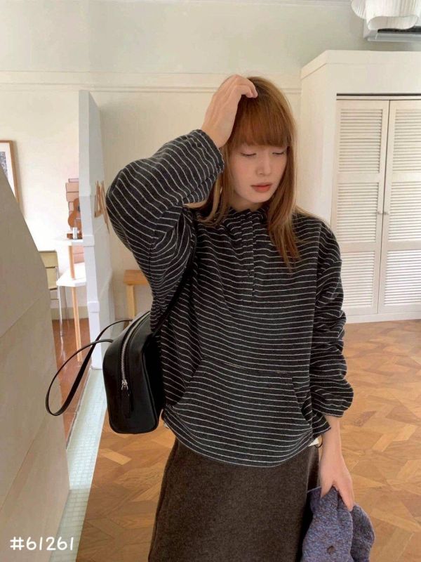 05110610┃秋冬〃61261條紋連帽上衣 條紋連帽上衣、厚棉衛衣、寬鬆T恤、韓版上衣、秋冬上衣、連帽上衣、百搭長袖、休閒風上衣